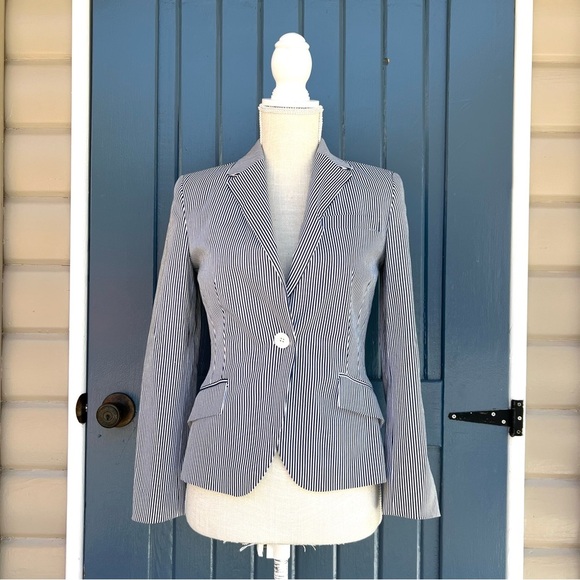 Zara Jackets & Blazers - Zara Striped Blazer - Blue and White Women Size Medium